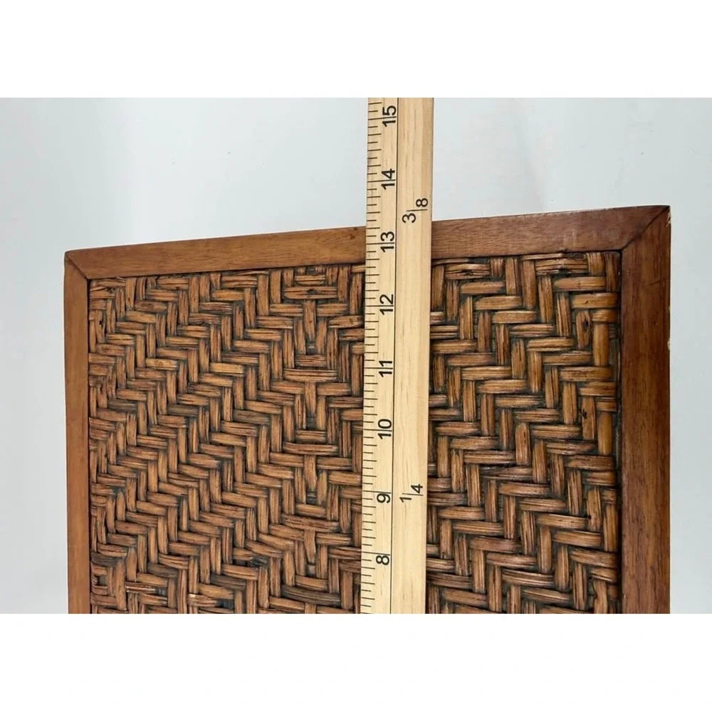 Storage Box Medium Herringbone Weave Rattan Wood Brown Solid
